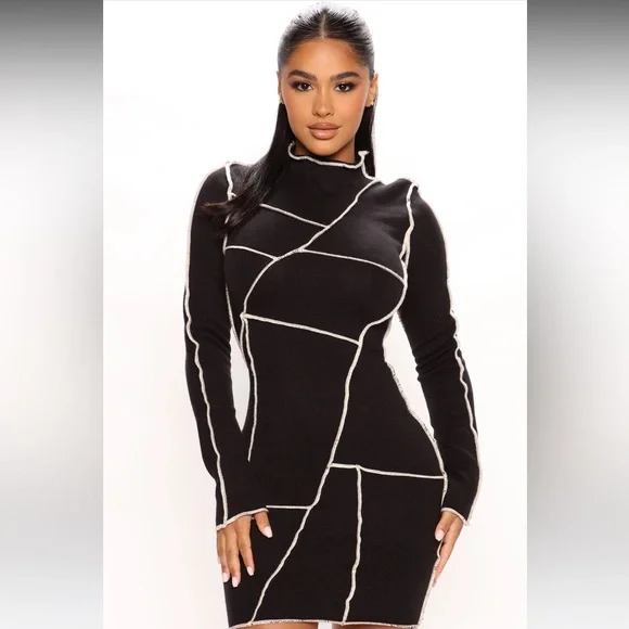 Fashion Nova | Dresses | Black And White Line Mini Dress